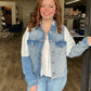 Denim Color Block Frayed Jacket