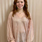 V-Neck Balloon Sleeve Sequin Top / Blush