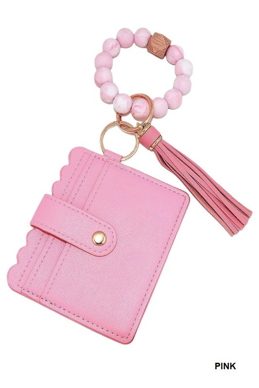 Pink Beaded Bracelet Keychain Wallet