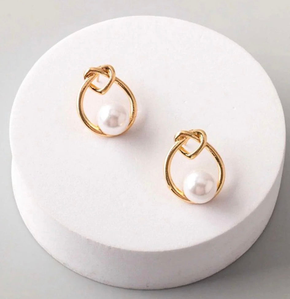Gold Pearl Loop Earrings