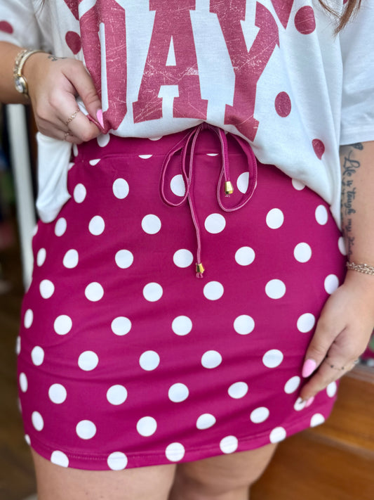 Burgundy Polka Dot Skort