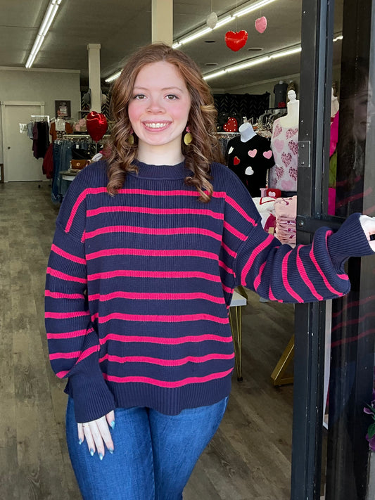 Navy & Pink Stripe Sweater