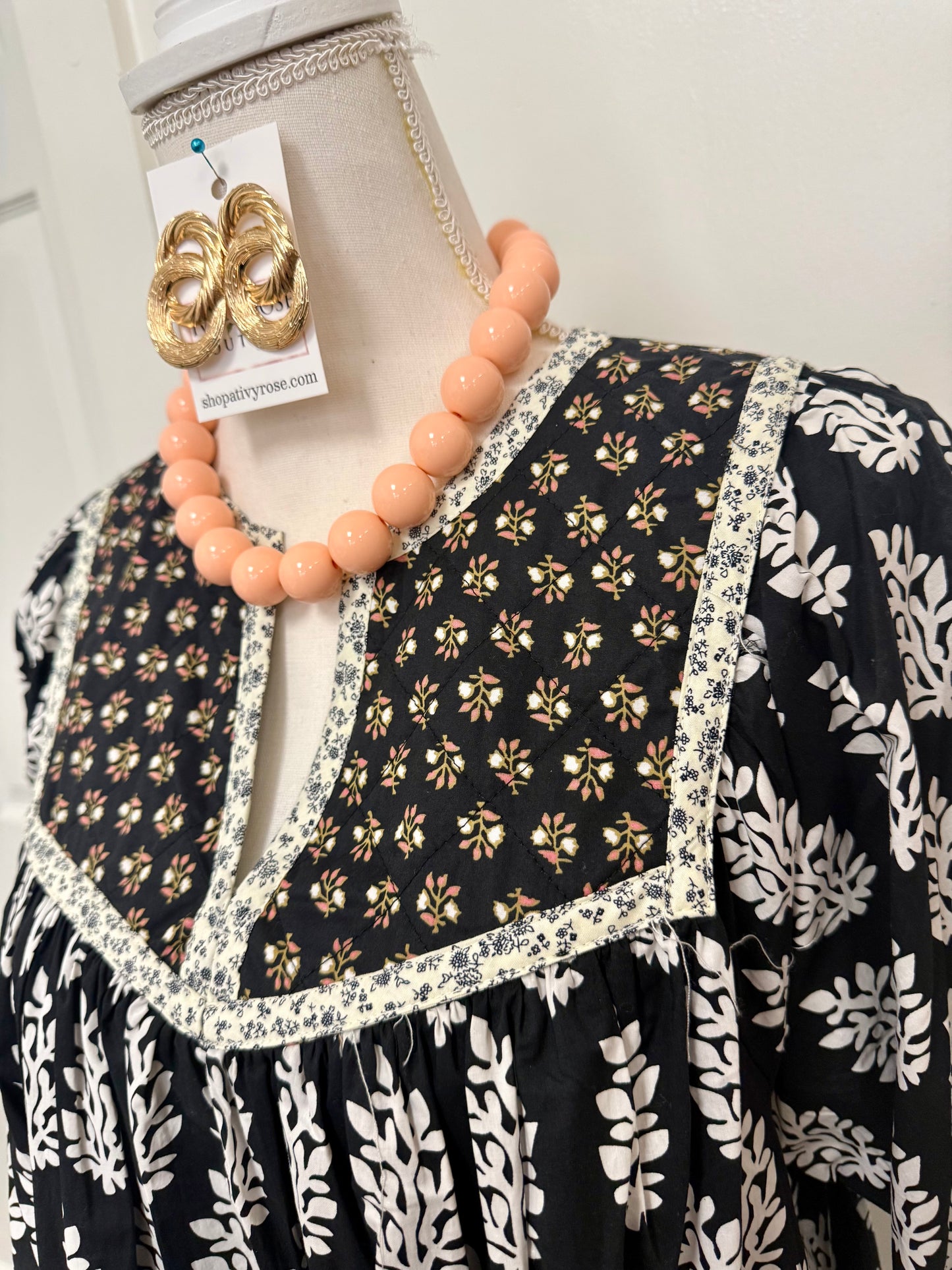 Black Printed Balloon Sleeve Dress
