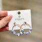 Blue Floral Ceramic Hoop Earrings