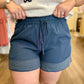 Navy Contrast Stitch Pull-On Shorts