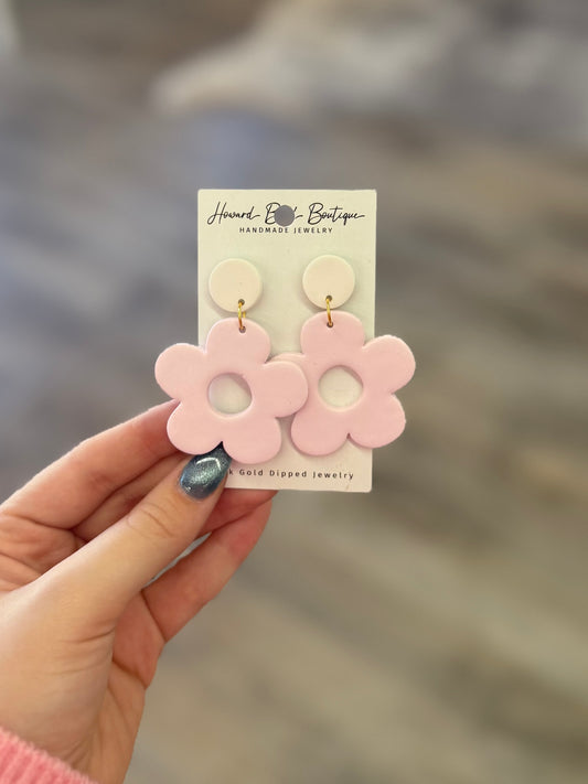 White and Pink Flower Earrings