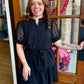 Black Lace Sleeve Button Down Mini Dress