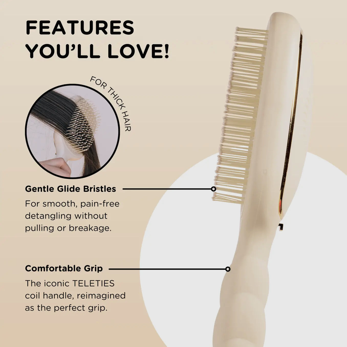 TELETIES Tan Detangler Hair Brush for Thick Hair