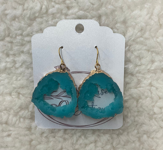 Aqua Blue Agate Resin Gemstone Earrings