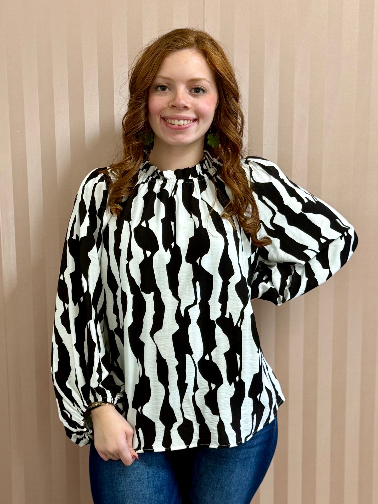 Black Geometric Print Top