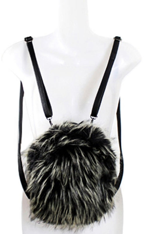 Soft Long Fur Mini Backpack: Brown