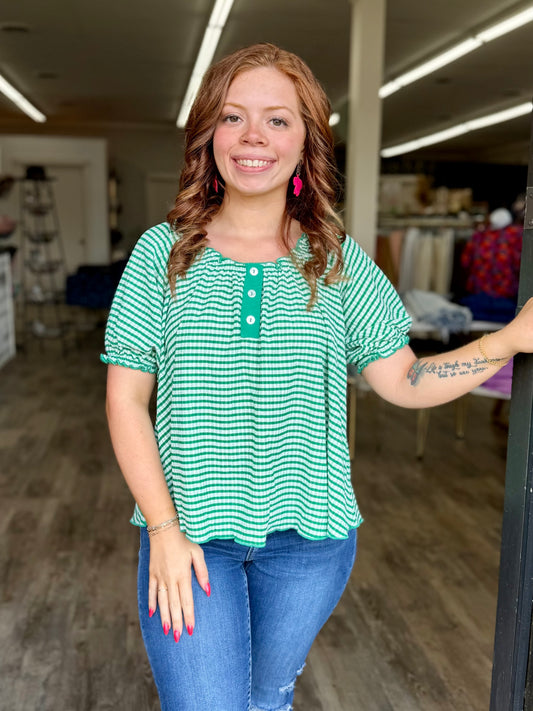 Green Stripe Scoop Neck Top