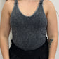 Ash Black Washed Ribbed Seamless Bra Padded V-Neck Tank