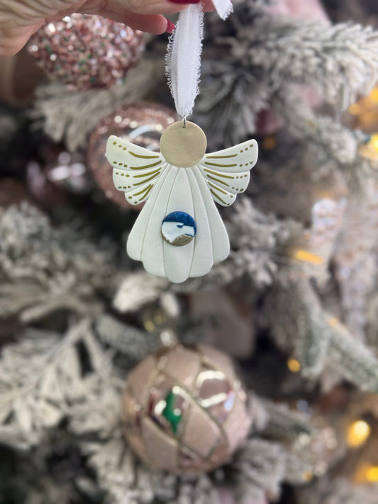 GS White & Gold Clay Angel Ornament