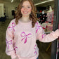 Pink Sequin Bow Drop Shoulder Sweatshirt