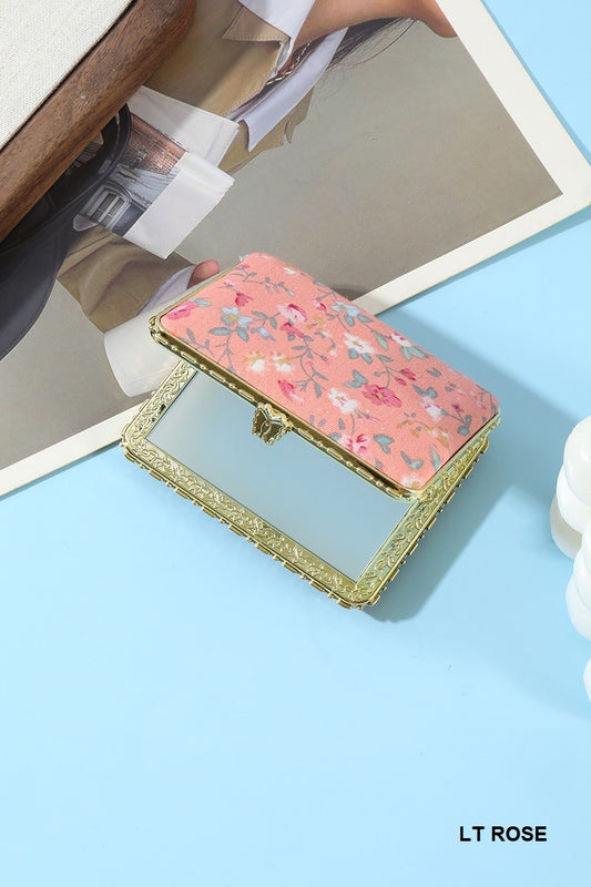 Light Rose Floral Double Sided Folding Mini Mirror