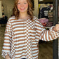 Plus Oversized Brown Checker Stripe Pocketed Top