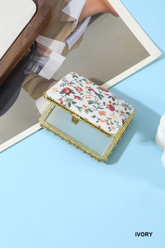 Ivory Floral Double Sided Folding Mini Mirror