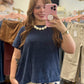 Navy Chenille Waffle Knit Sweater Top