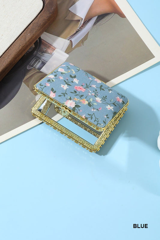 Blue Floral Double Sided Folding Mini Mirror