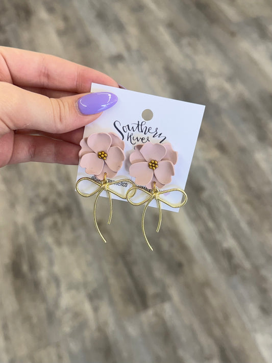 Blush Flower Bow Dangles