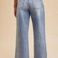 Denim Stretch Side Slit Wide Leg Jeans