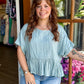 Green Textured Ruffle Hem Top