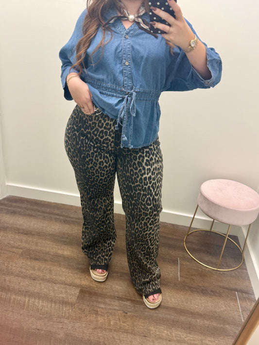 Cheetah High Rise Wide Leg Jeans