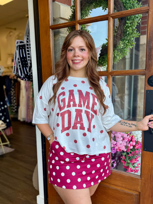 Burgundy Polka Dot Skort