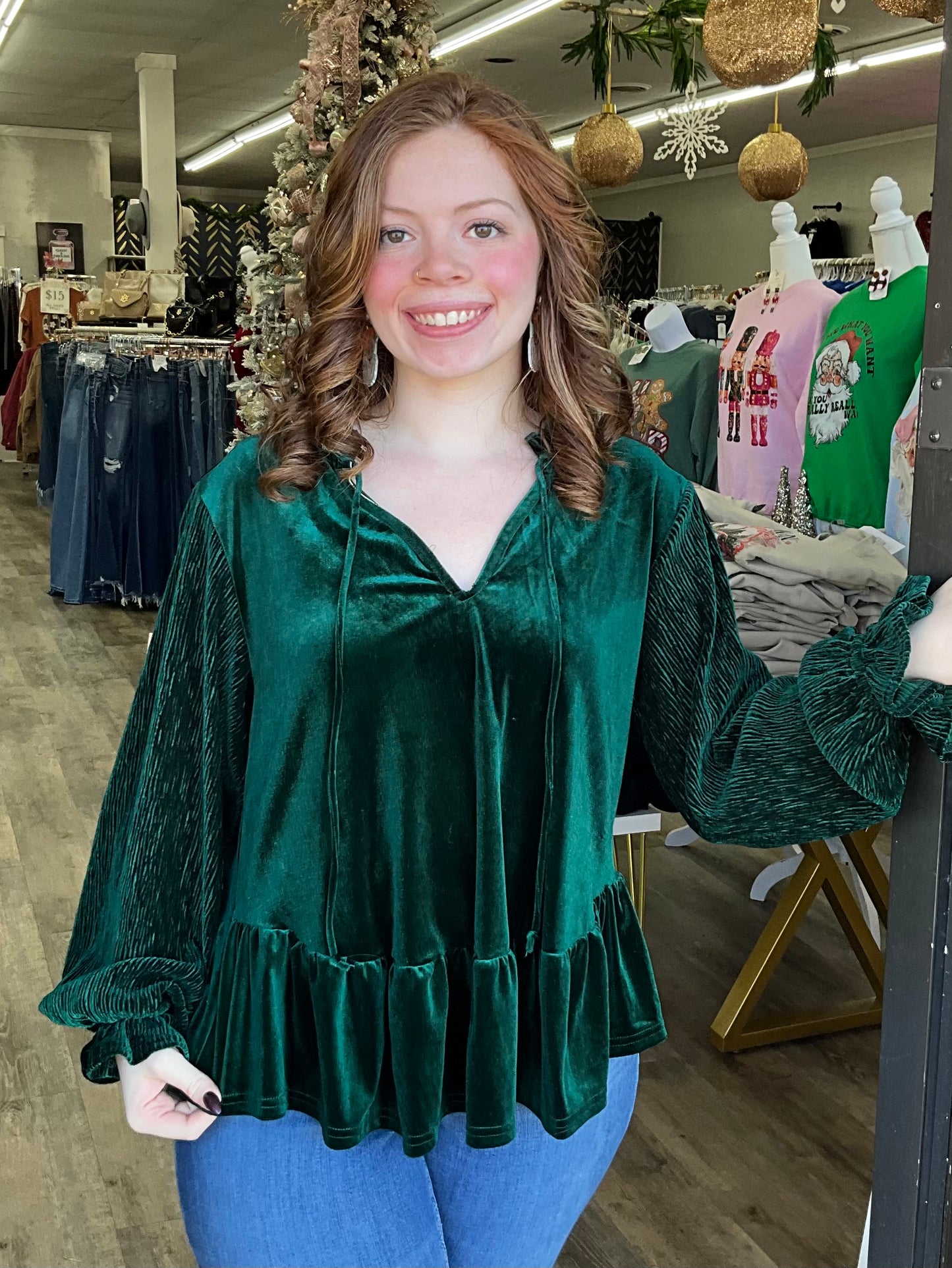 Hunter Green Velvet Top