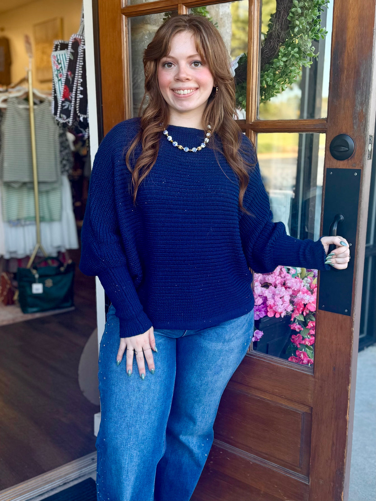Navy Airy Dolman Sweater