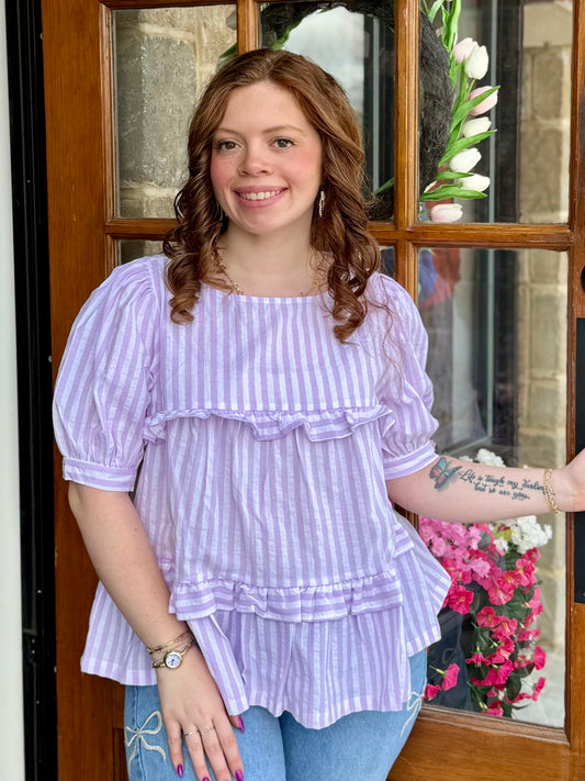 Lavender Ruffle Baby Stripe Top