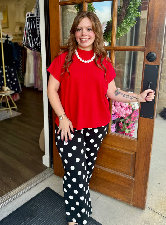 Black & White Polka Dot High Rise Wide Leg Pants