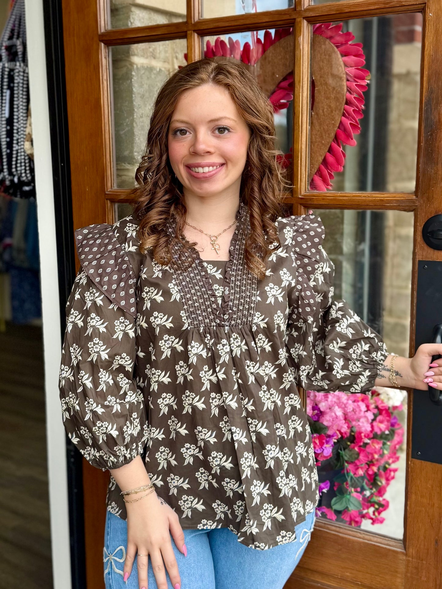 Brown Woven Print Top