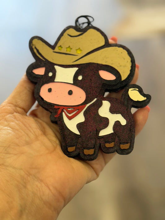Cowboy Cow Car Freshie- Champagne Toast
