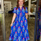 Floral Puff High Waist Maxi Dress
