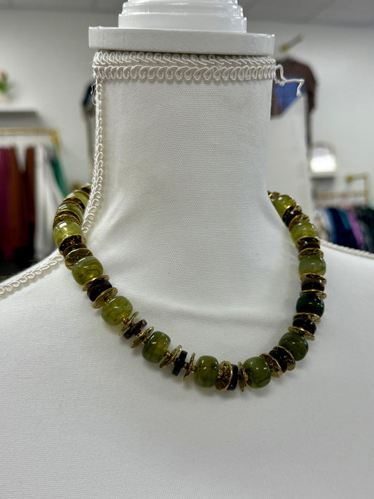 Green & Brown Beaded Shell Necklace