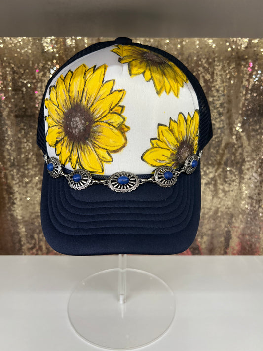 Hand Painted Sunflower Hat & Chain