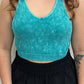 Lt Teal Washed Ribbed Cropped Seamless Bra Padded Tank Top