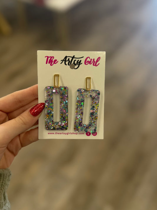 Rectangle Confetti Dangle Earrings - The Artsy Girl