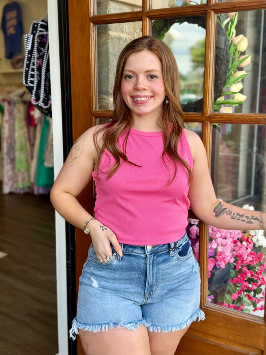 Pink Ribbed Knit Tank Top