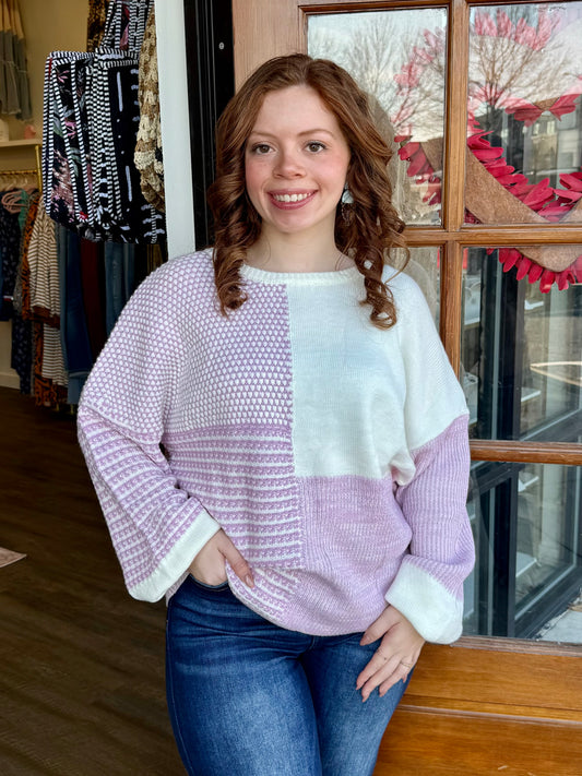 Lavender Colorblock Tie Back Sweater