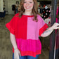 Pink & Red Knitted Ruffle Trim Top