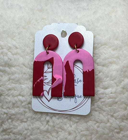 Red And Pink Horseshoe Earring