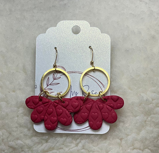 Red Textured Heart Dangle Earring