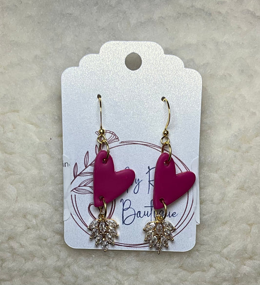 Fuchsia Crystal Heart Dangle Earring