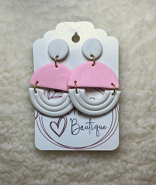 Pink & White Half Moon Dangle Earrings