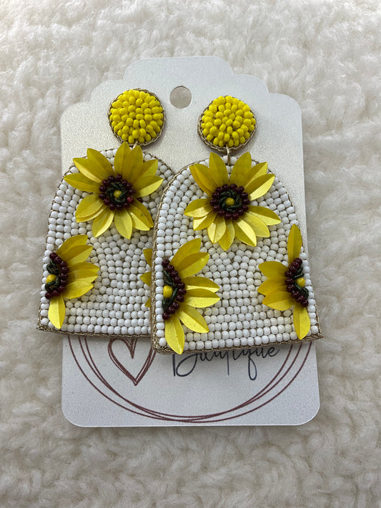 Seed Bead Sunflower Earrings