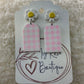 Flower & Pink Gingham Dangle Earrings