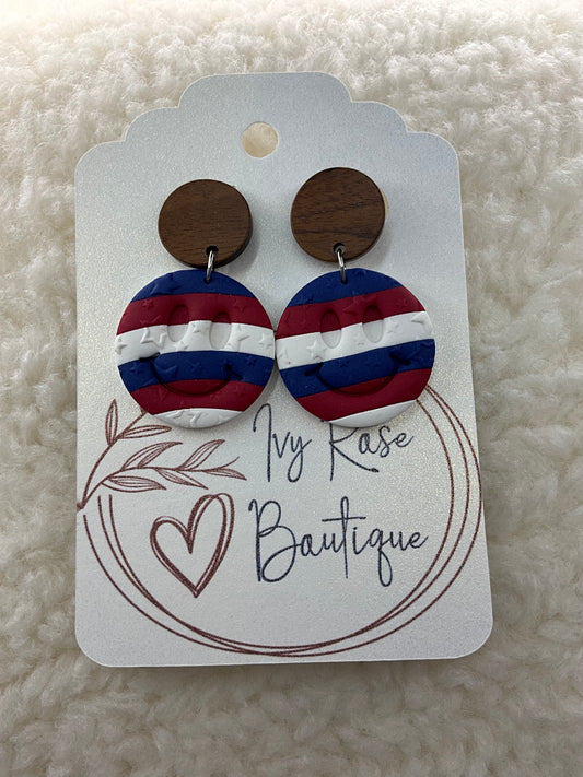 USA Smiley Face Dangle Earrings